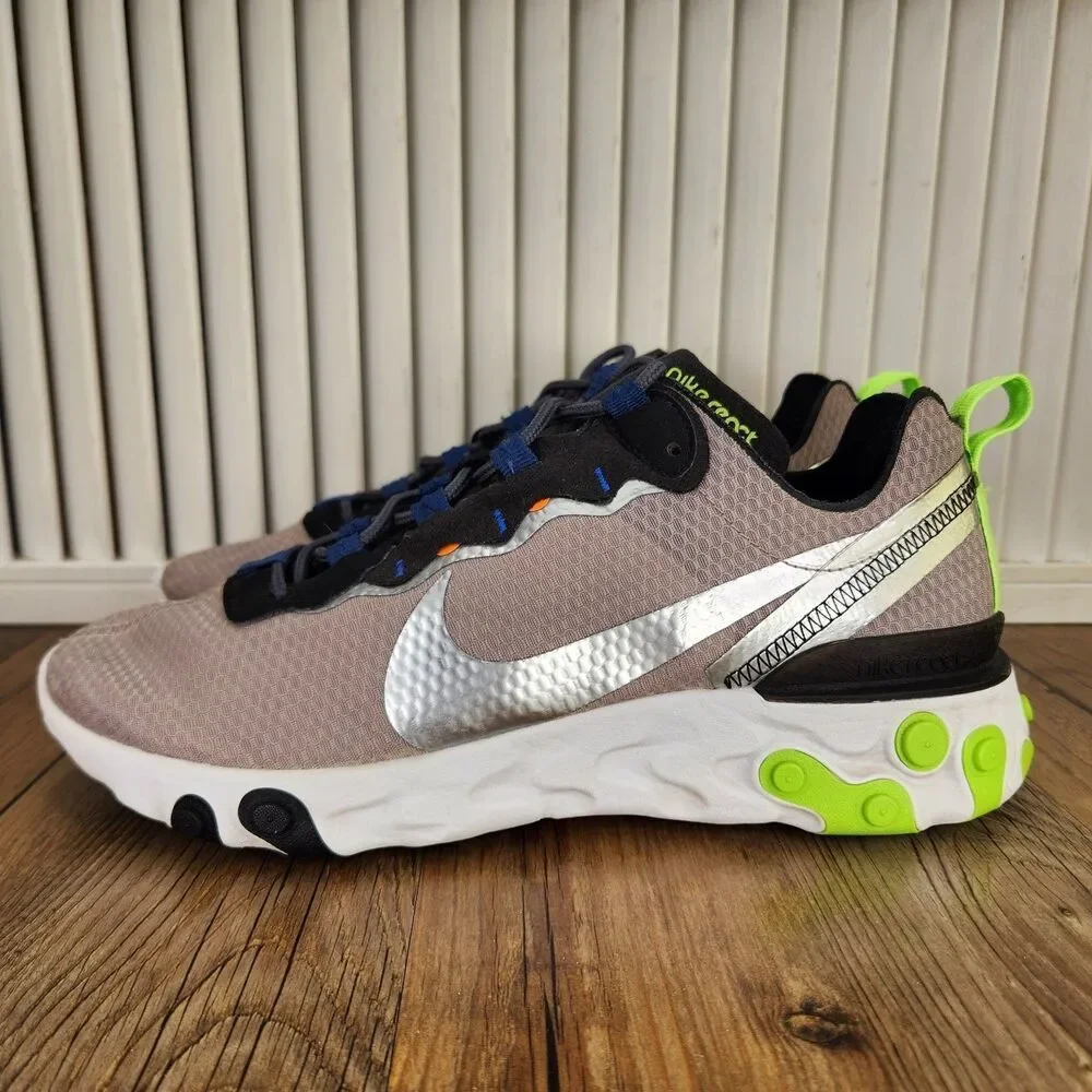 Nike React Element 55 SE Running Shoes Mens Sz 8.5 Pumice Silver Volt CI3831-200